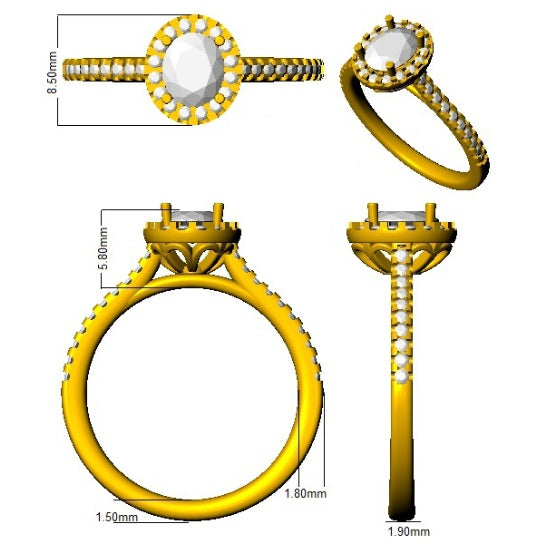 Ruby Halo Diamond Engagement Ring | Round Side stone | 0.75ct - 7.5ct