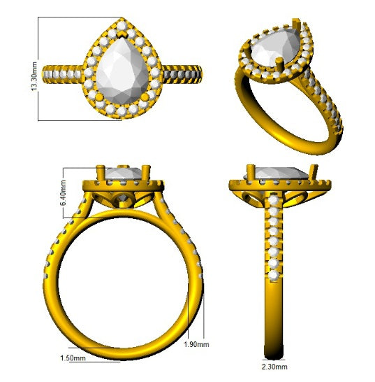 Morganite Diamond Halo Engagement Ring | Pear Morganite with Round Diamonds| 1ct - 5ct