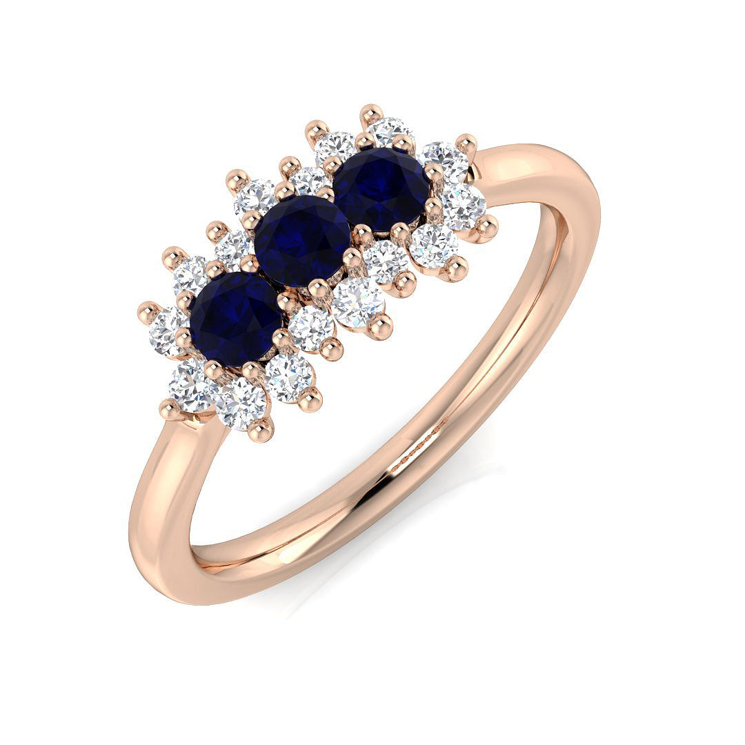 Blue sapphire diamond wedding ring three stone design