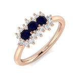 Blue sapphire diamond wedding ring three stone design