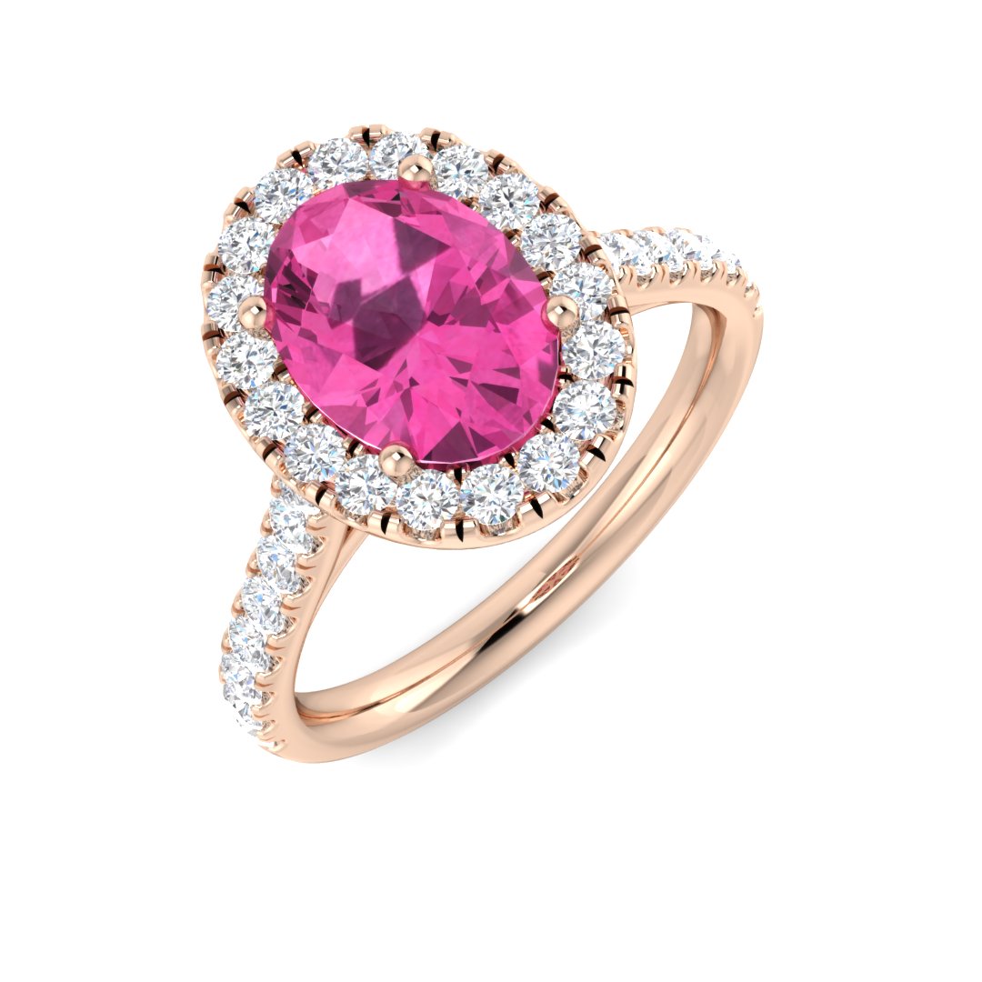 Pink Sapphire Halo Engagement Ring in Rose Gold