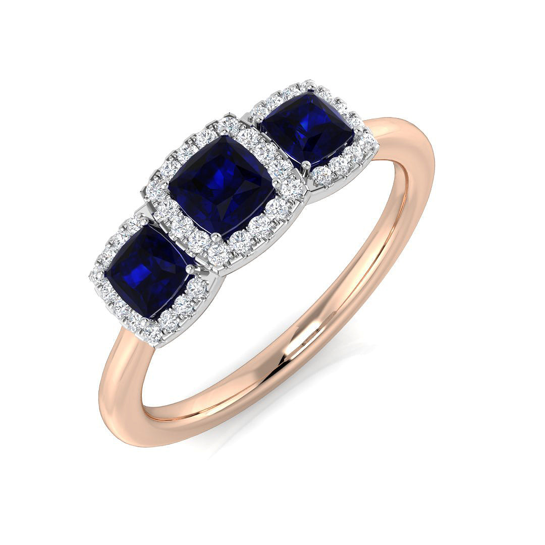 Blue Sapphire Ring with Round Diamond Accents