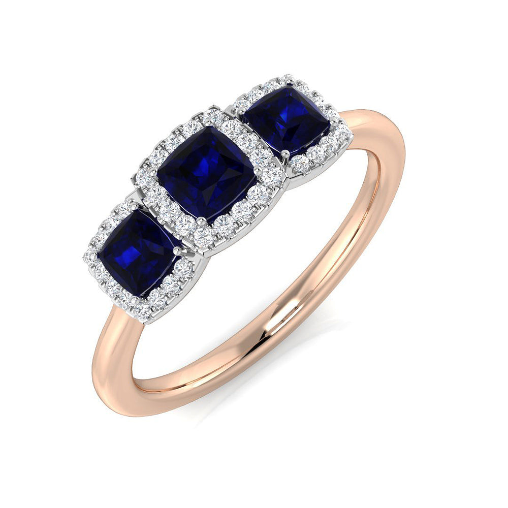 Blue Sapphire Ring with Round Diamond Accents