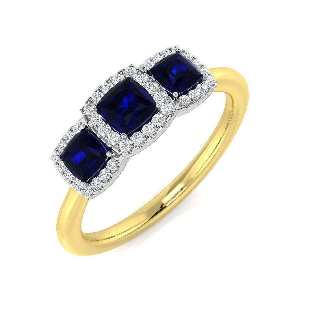 Cushion Cut Blue Sapphire Diamond Halo Ring