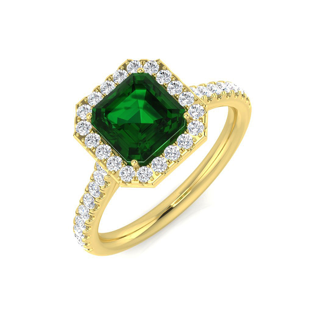 Emerald Ring with Pave Diamond Band