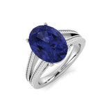 Oval Cut Tanzanite Ring with Pave Natural Diamonds in Platinum