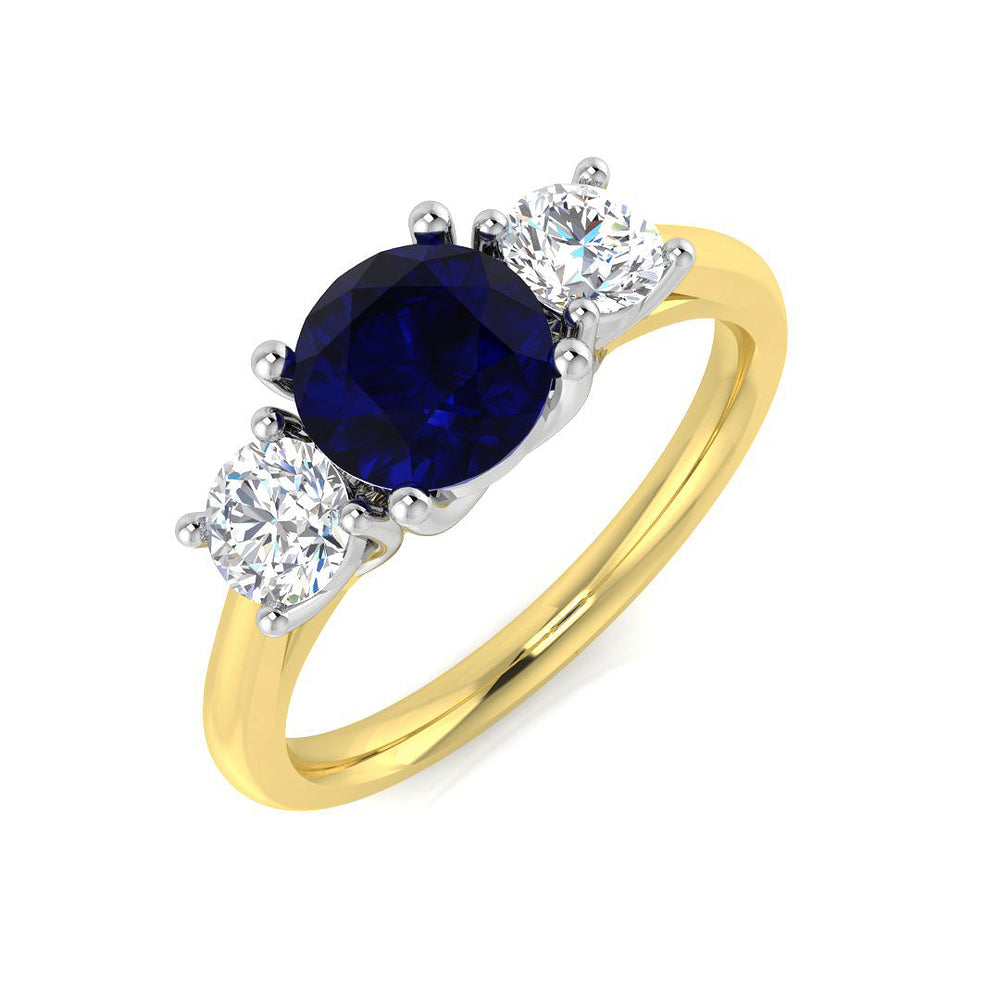 Blue Sapphire Ring, Round Sapphire Ring, Three Stone Ring