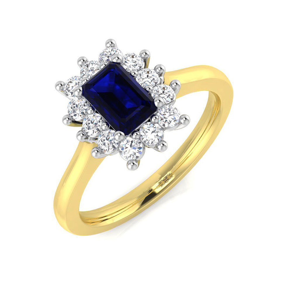 Blue Sapphire Diamond Halo Ring in Gold