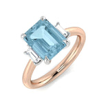 Rose Gold Emerald Cut Aquamarine Three Stone Ring