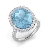 White Gold Oval Cut Aquamarine Cocktail Ring with Pave Diamonds