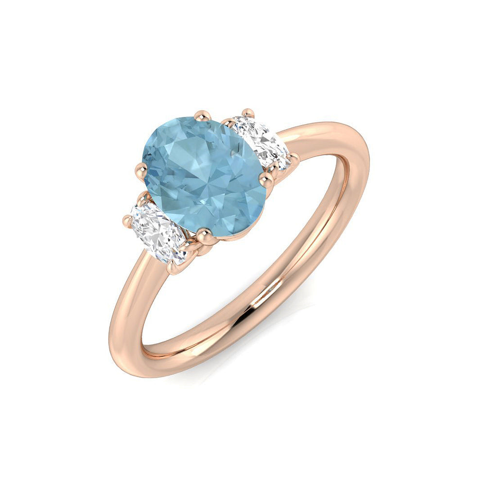 Rose Gold Oval Cut Aquamarine Trilogy Ring