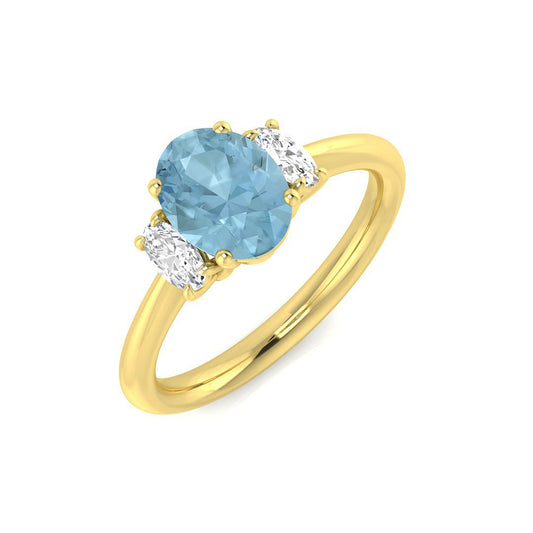 Yellow Gold Oval Cut Aquamarine Trilogy Ring