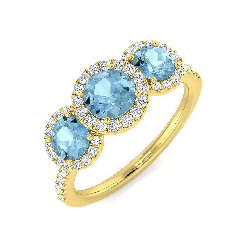 Aquamarine Cluster Diamond Trilogy Ring in White Gold