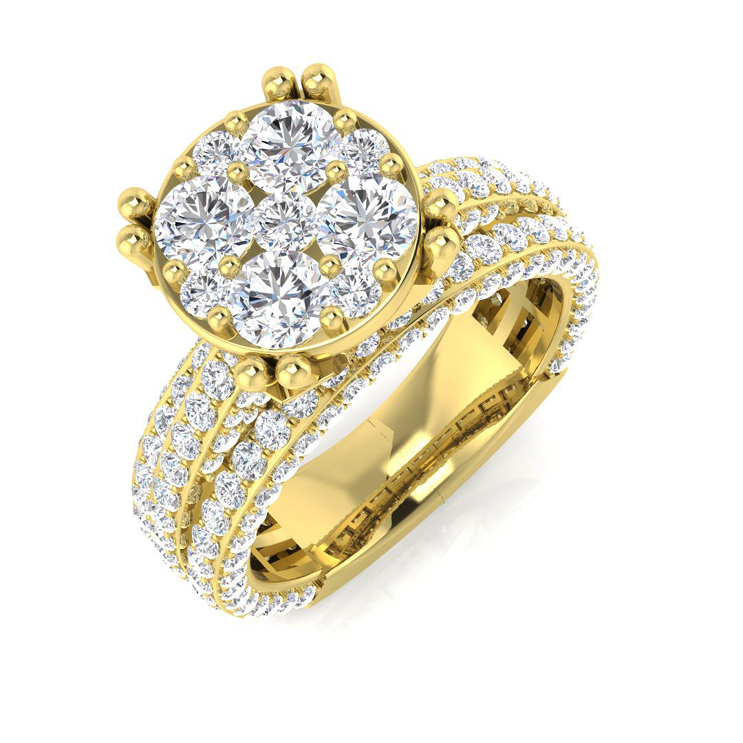 Round Diamond Cluster Multi Row Ring 2.75ct | Luxury Bridal Set | UK Hallmarked
