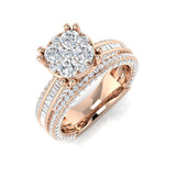 Round & Baguette Diamond Multi Row Ring 1.75ct | Halo Cluster | UK Hallmarked