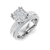 Round & Baguette Diamond Multi Row Ring 1.75ct | Halo Cluster | UK Hallmarked