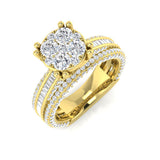 Round & Baguette Diamond Multi Row Ring 1.75ct | Halo Cluster | UK Hallmarked
