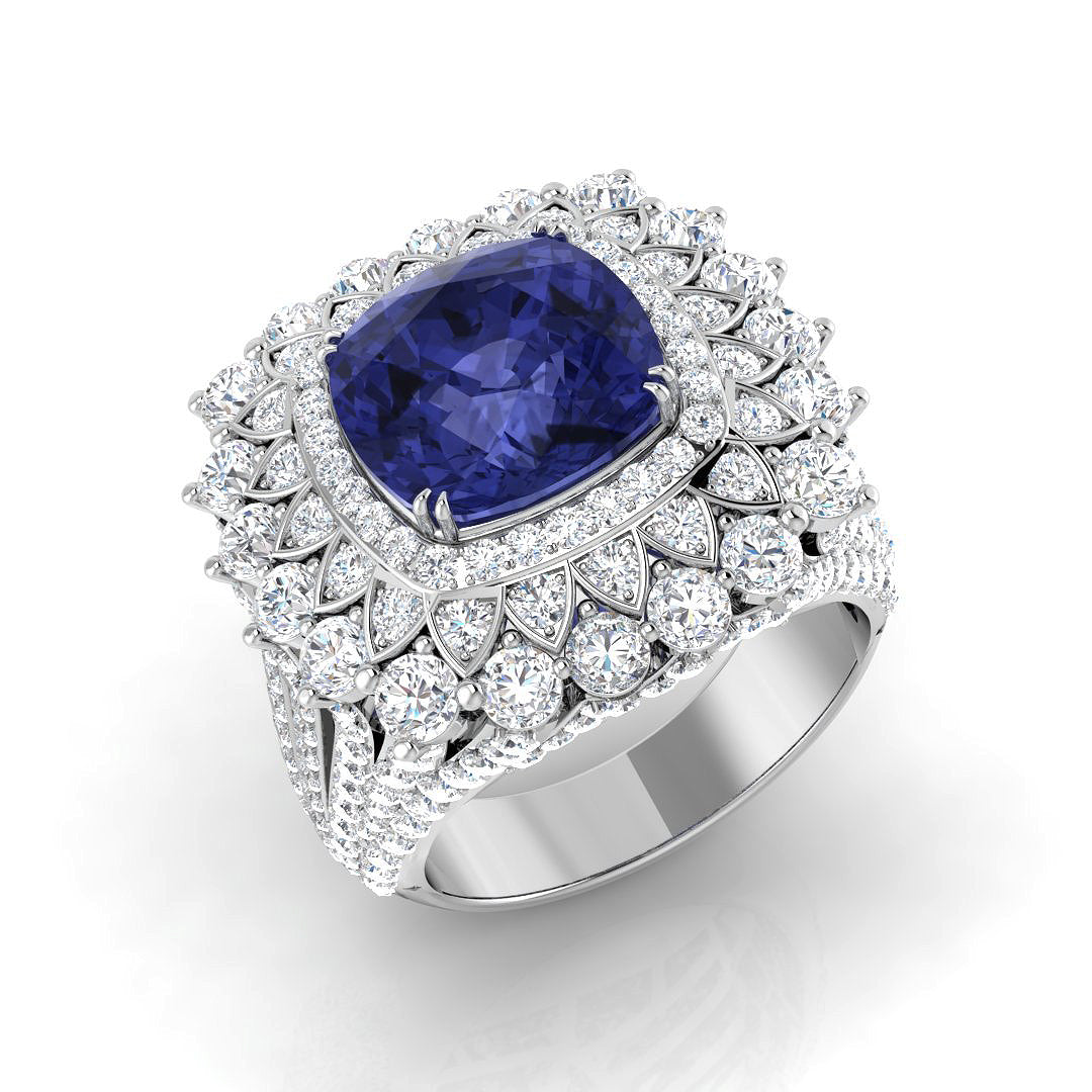 Cushion Tanzanite Diamond Cocktail Ring in White Gold