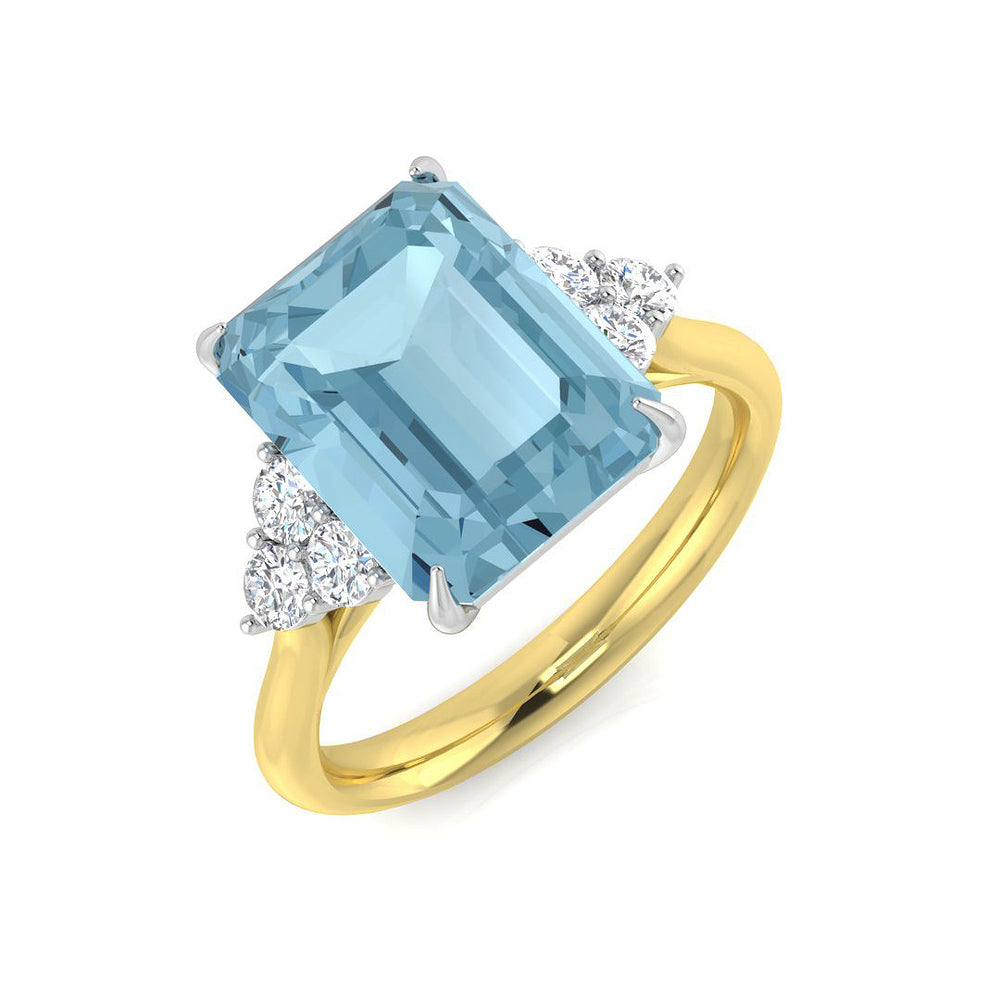 Emerald Cut Aquamarine Three Stone Ring in White Gold