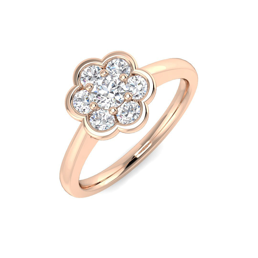 0.50Ct 7 Stone Flower Halo Diamond Ring | Lab & Natural | Gold & Platinum