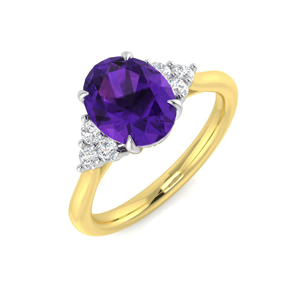 Natural Pave Diamond Amethyst Engagement Ring