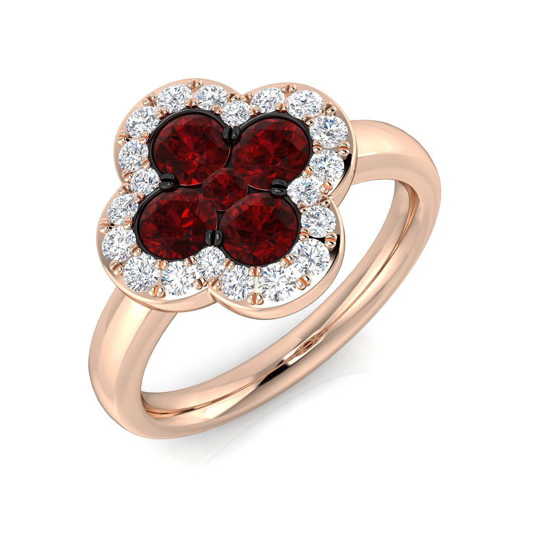 Four Leaf Ruby Ring with Diamonds