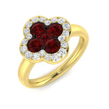 Diamond Halo Ruby Flower Ring