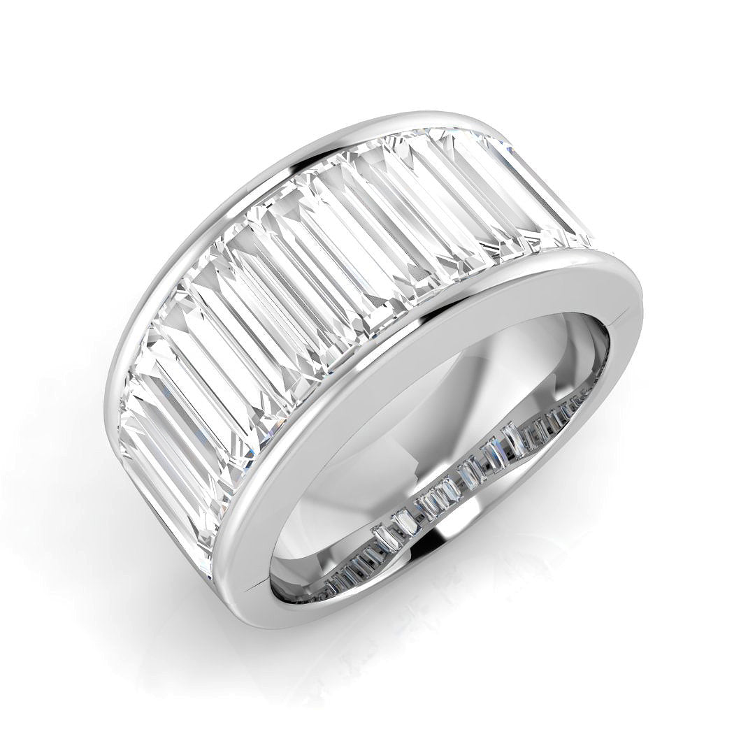 Halb-Ewigkeitsring mit 1,50-3,00 ct im Labor gezüchtetem D/VVS Baguette-Diamanten im Kanalfassung.