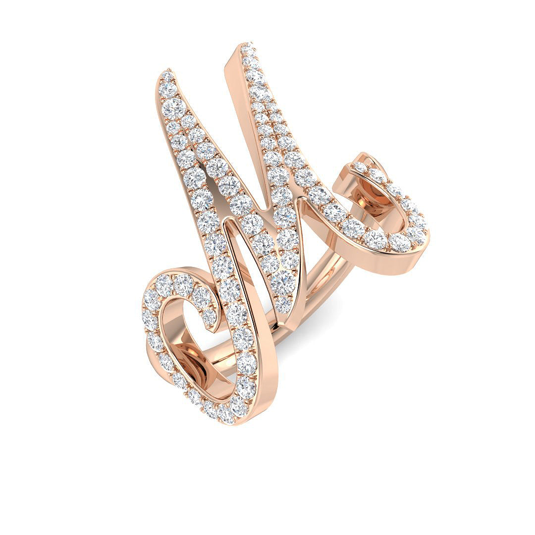0.72 Carat Round Diamond Micro Pavé Script Letter M Initial Ring