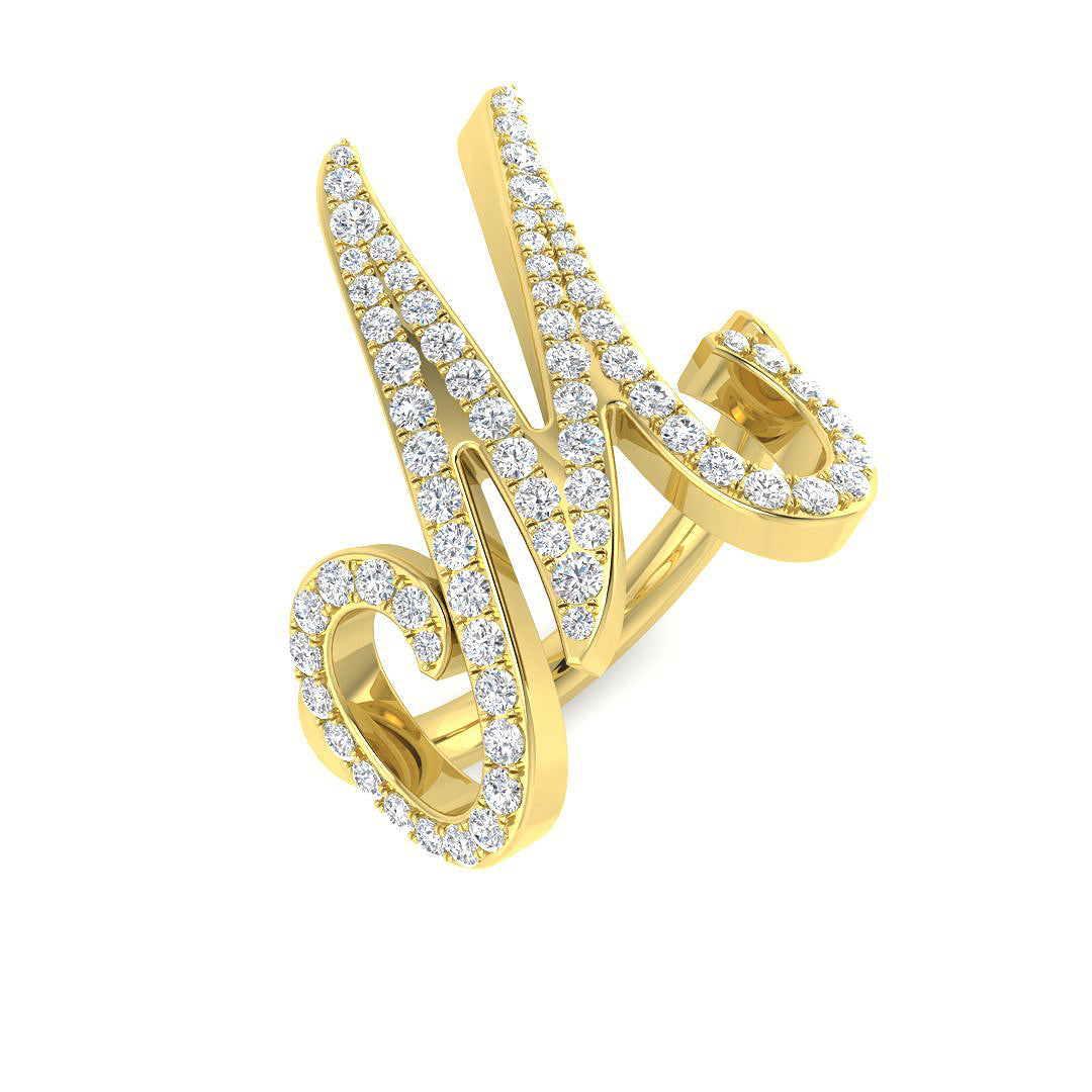 0.72 Carat Round Diamond Micro Pavé Script Letter M Initial Ring