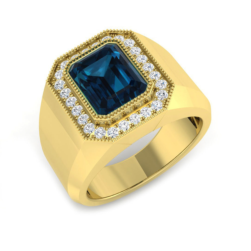 Yellow Gold London Blue Topaz Vintage Signet Halo Ring