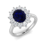 Oval Cut Blue Sapphire Diamond Halo Ring with Round Cluster | Fine Jewellery