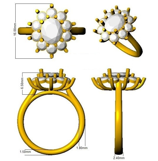 Green Emerald Diamond Halo Engagement Ring | Round Cut | 0.75ct - 2.5ct