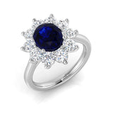 Oval Cut Blue Sapphire Halo Ring with Round Cluster Diamond | Natural & Lab Diamond