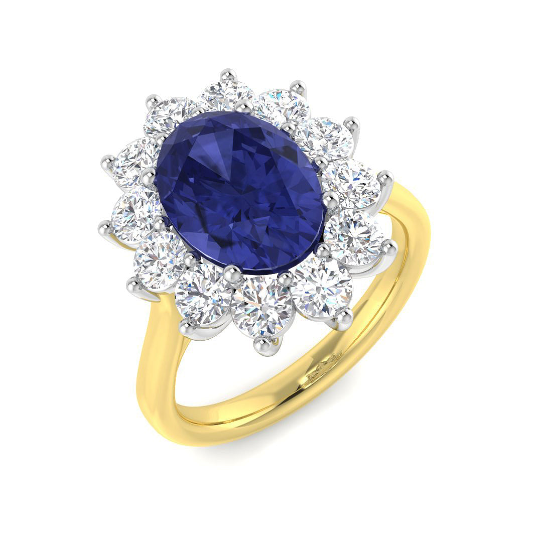 Blue Sapphire Diamond Halo Engagement Ring | Oval Cut | 1.25ct - 6ct