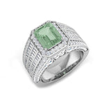 Green Amethyst Cocktail Ring with Baguette and Pave Diamonds in White Gold