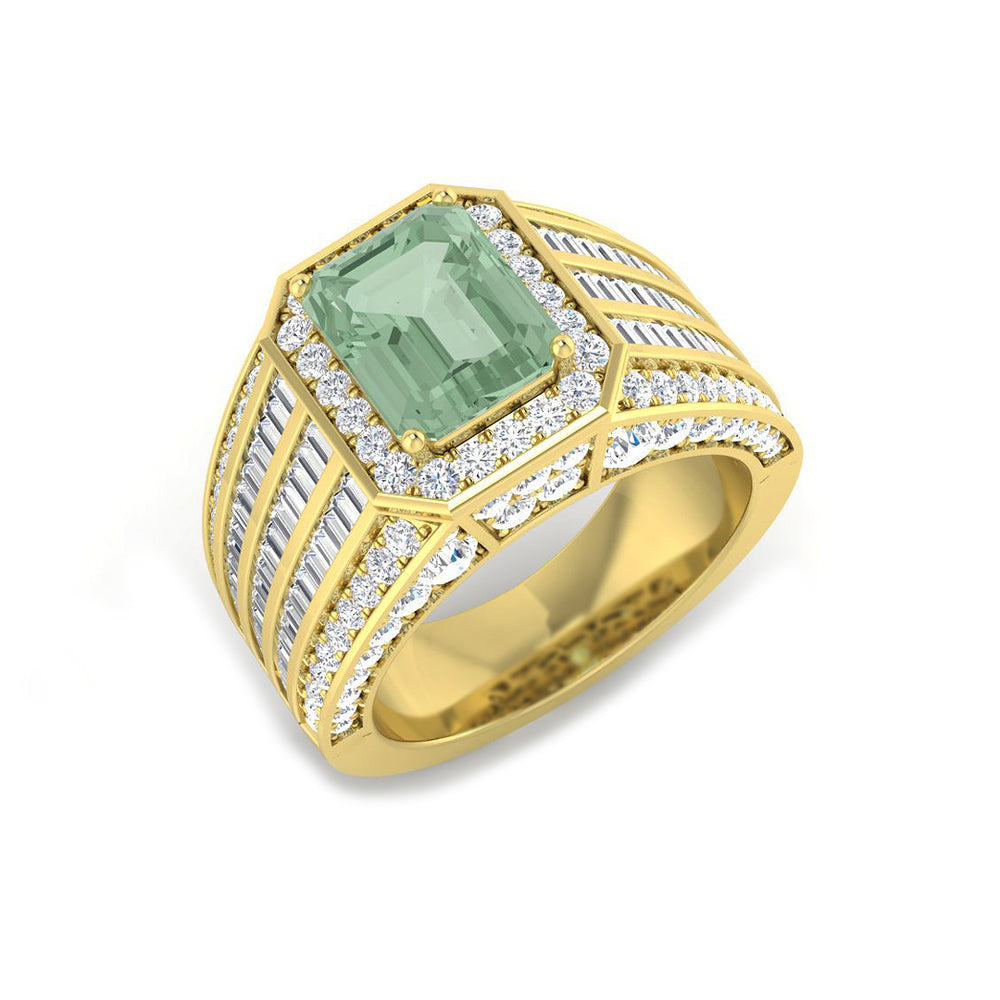 Yellow Gold Green Amethyst Cocktail Ring with Natural Diamond Accents