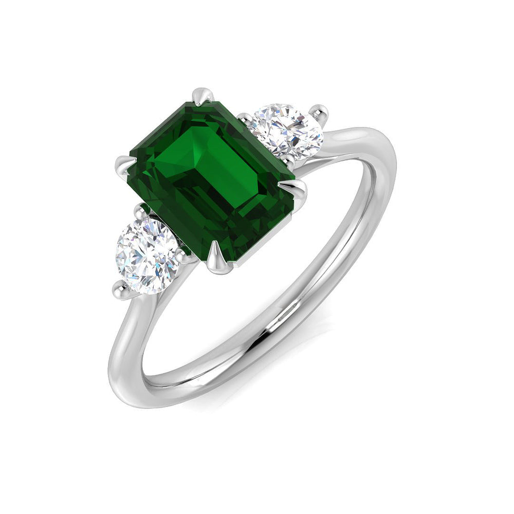 Emerald Trilogy Ring with Diamond Side Stones