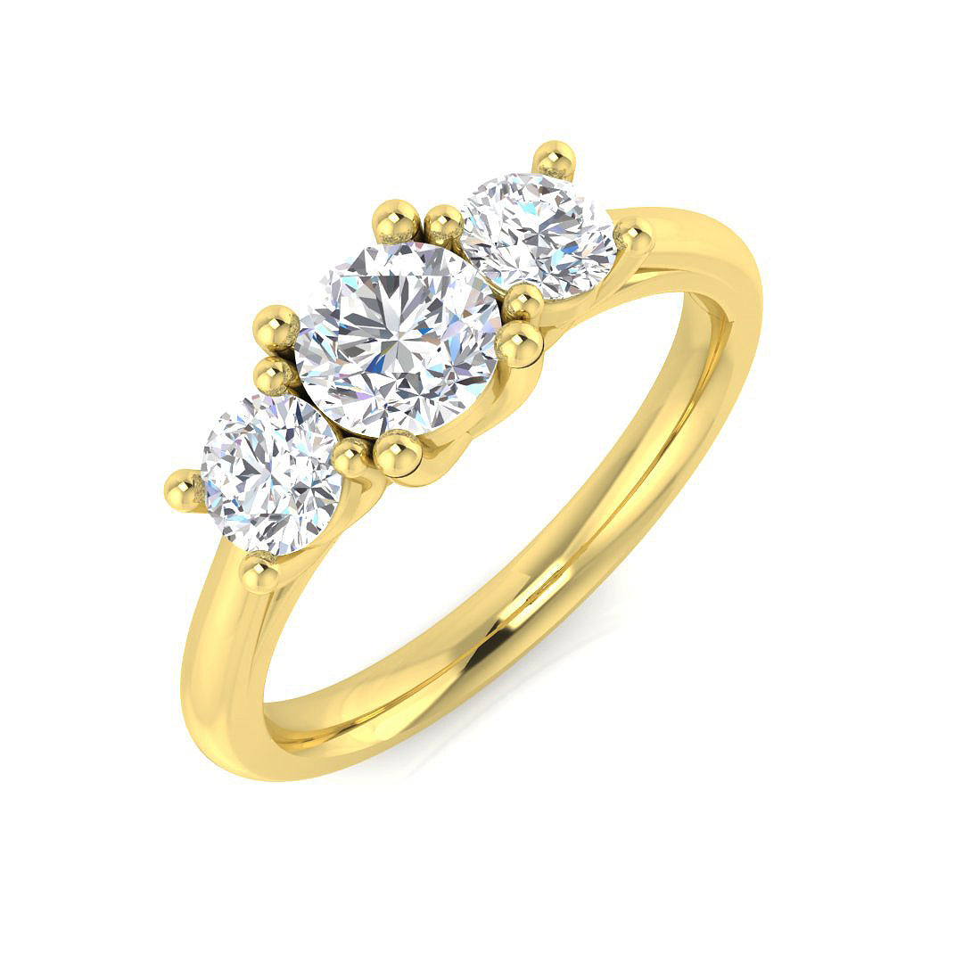 1.10Carat D-E/VS Lab Grown Diamond 3 Stone Wedding Ring 9k Yellow Gold Ready To Ship