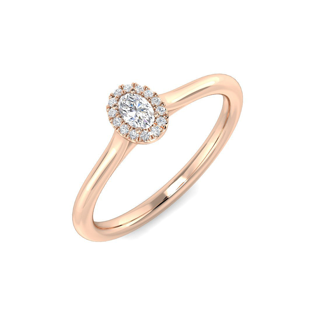 Natural Oval & Round Cut Diamond Halo Engagement Ring