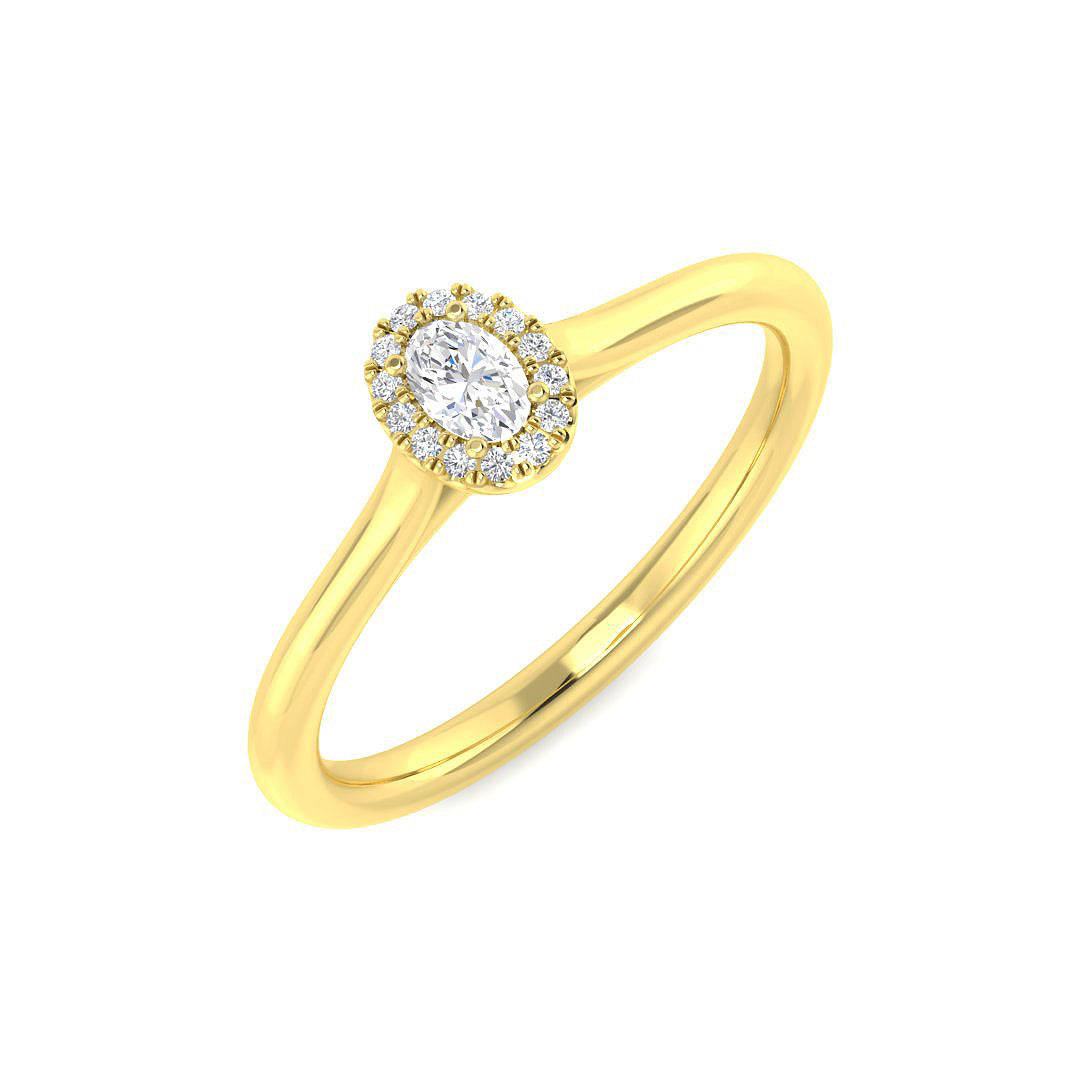 Natural Oval & Round Cut Diamond Halo Engagement Ring