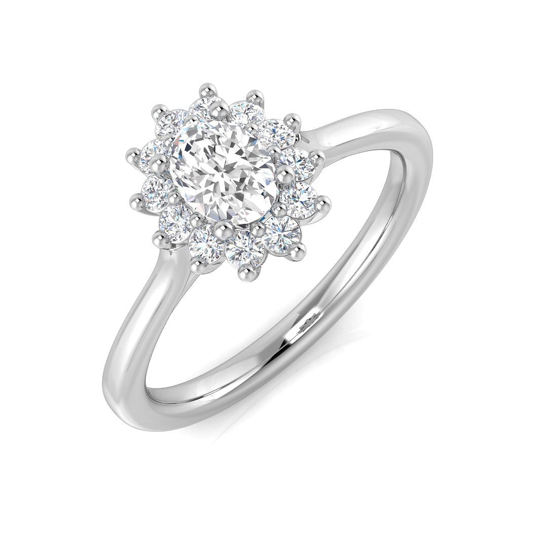 Round Diamond Floral Cluster Halo Ring 0.50ct | UK Hallmarked Gold & Platinum