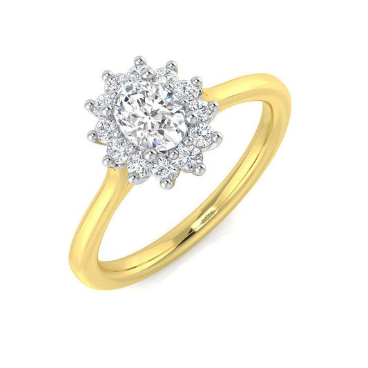 Natural Oval & Round Cut Diamond Halo Engagement Ring