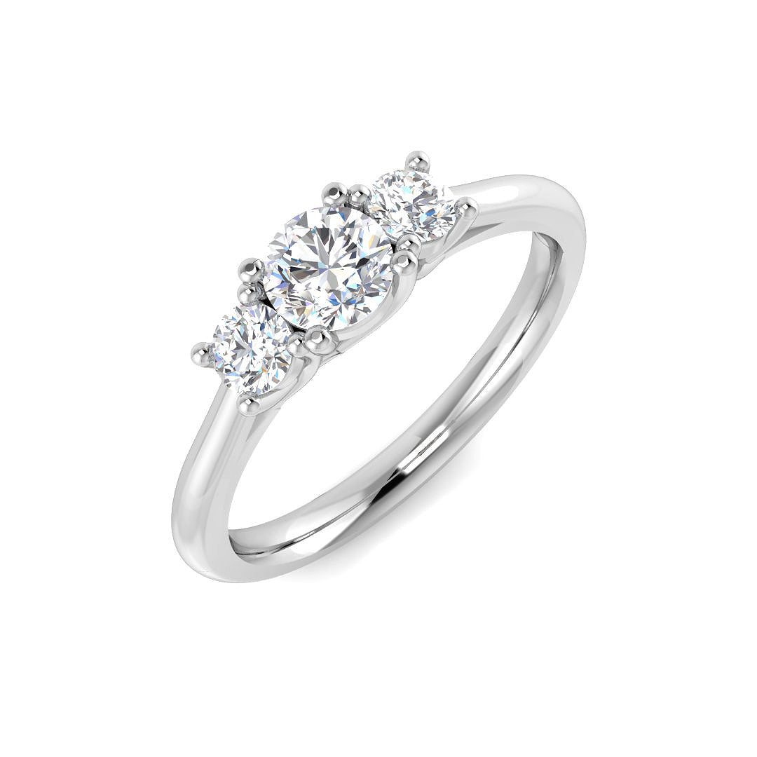 0.70Ct DE/VS Lab Grown Diamond 3 Stone Trilogy Ring 9k White Gold Ready To Ship
