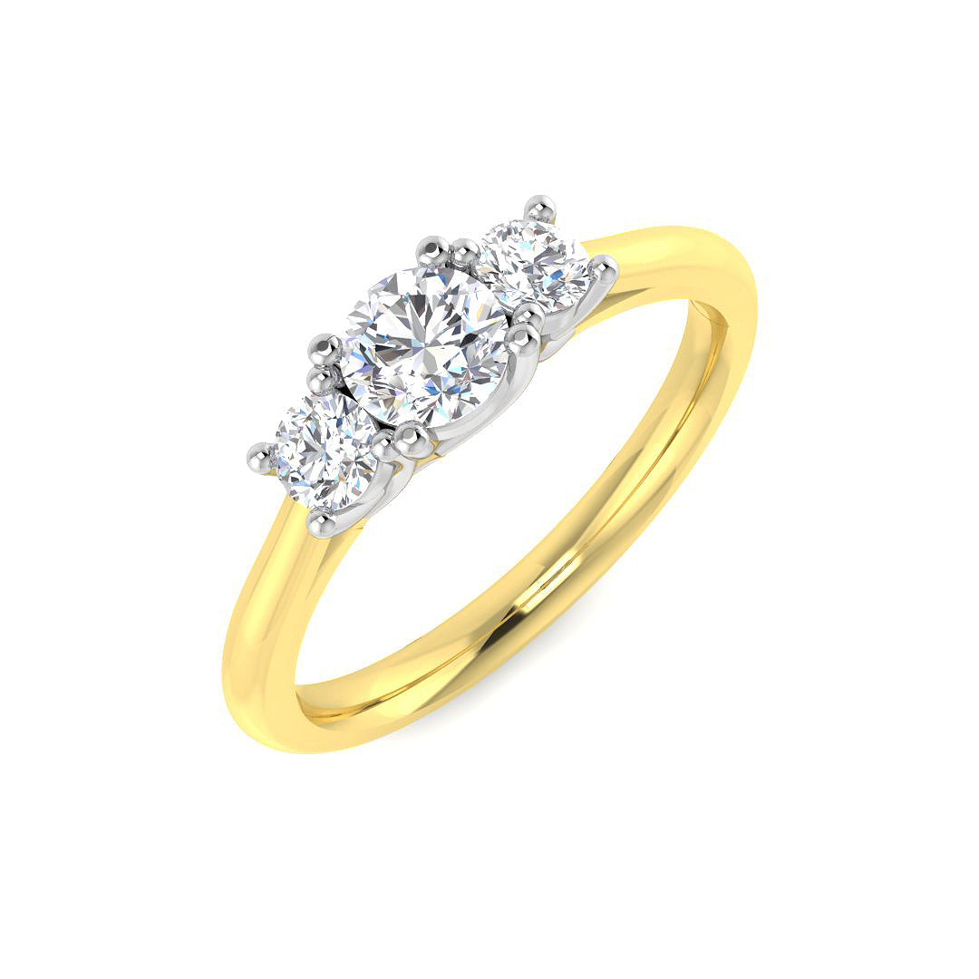 0.70Ct DE/VS Lab Grown Diamond 3 Stone Trilogy Ring 9k Yellow Gold Ready To Ship