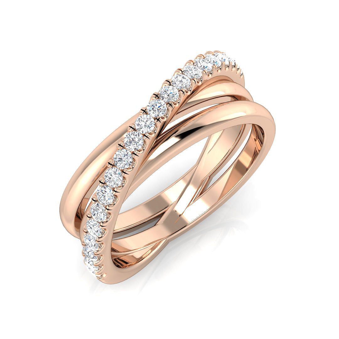 Elegant 0.30Ct White Gold Crossover Diamond Ring – Interlocking Triple Band Design