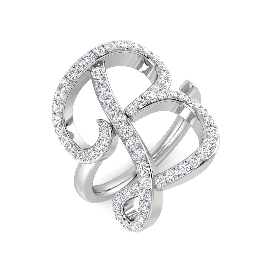 0.75 Carat Round Diamond Micro Pavé Letter B Initial Ring