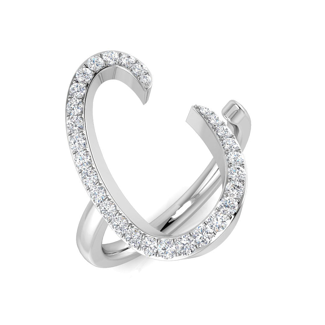 0.35 Carat Round Diamond Micro Pavé Letter C Initial Ring