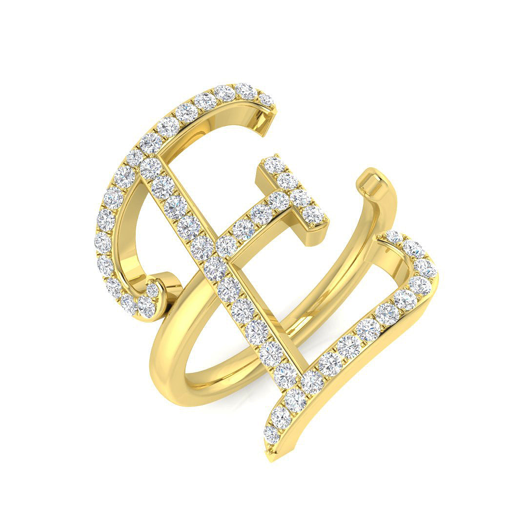 0.55 Carat Round Diamond Micro Pavé Letter E Initial Ring