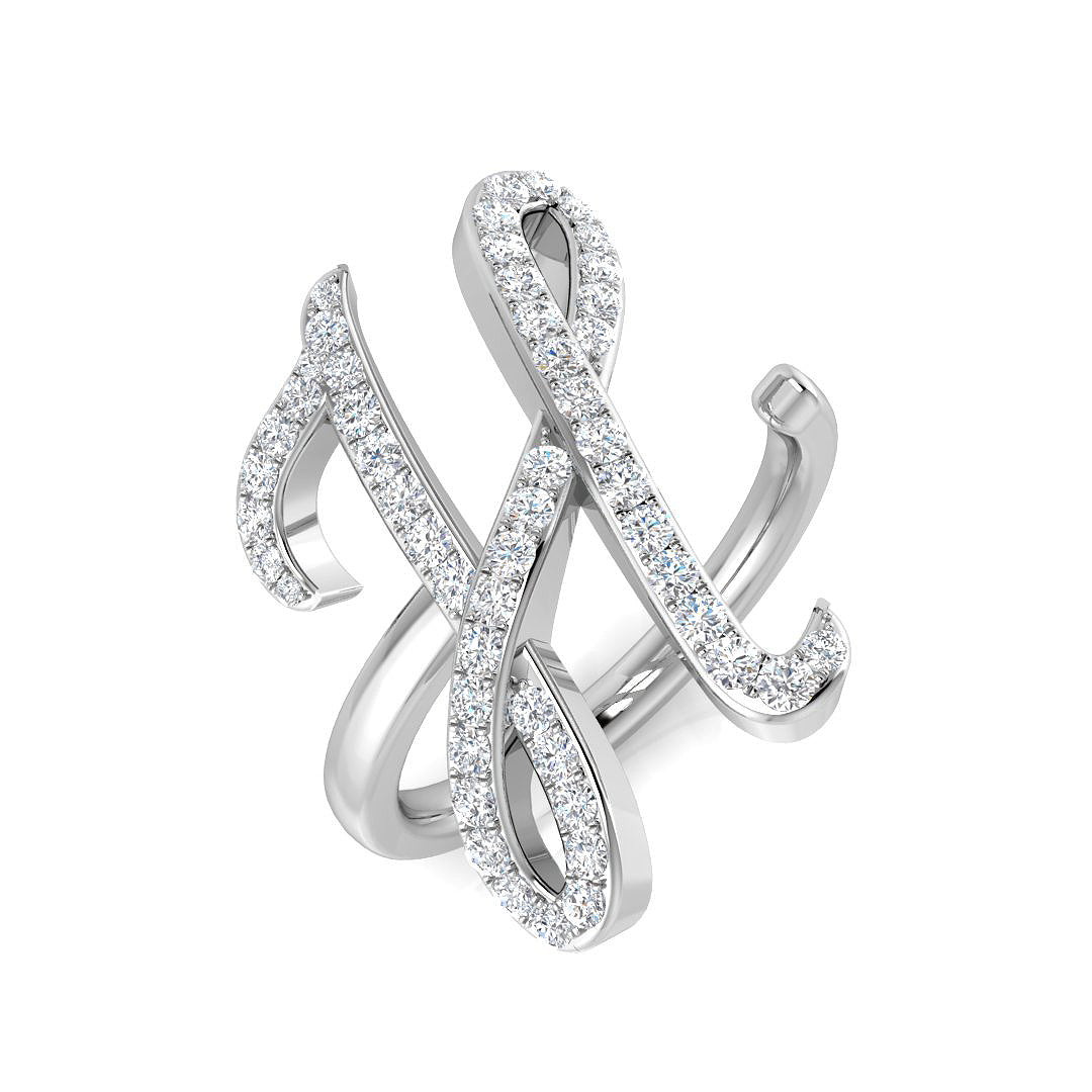 0.55 Carat Round Diamond Micro Pavé Letter H Initial Ring